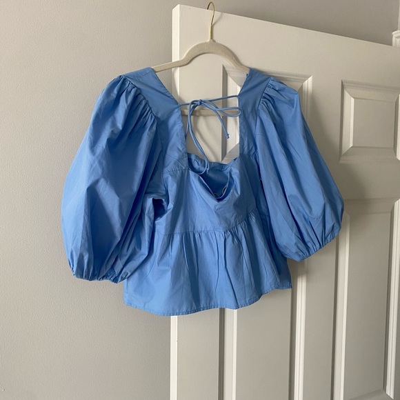 ABERCROMBIE BLUE POPLIN BABYDOLL TOP SIZE L - Picture 2 of 3